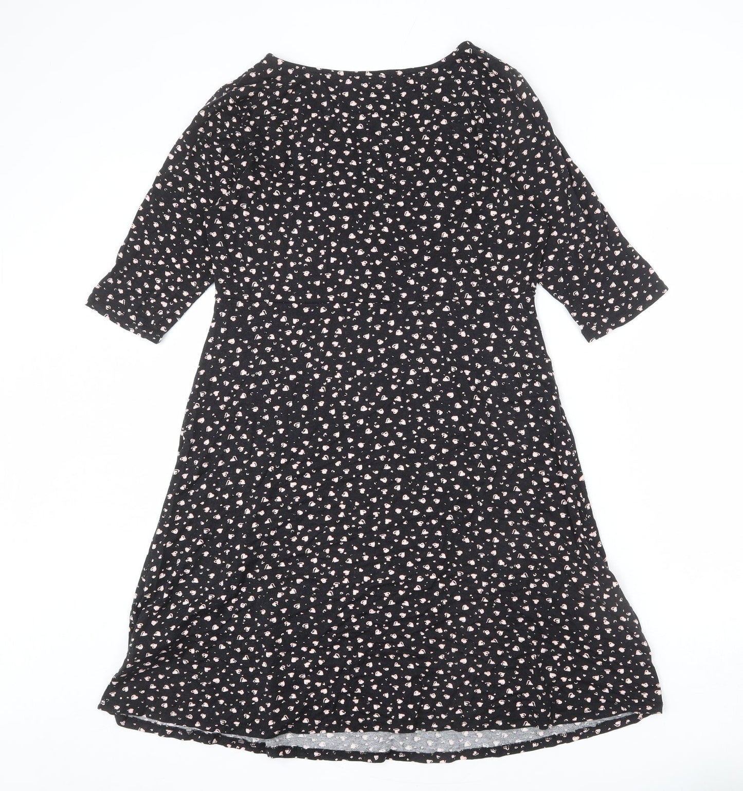 Principles Womens Black Geometric Viscose A-Line Size 14 V-Neck Pullover - Heart Print