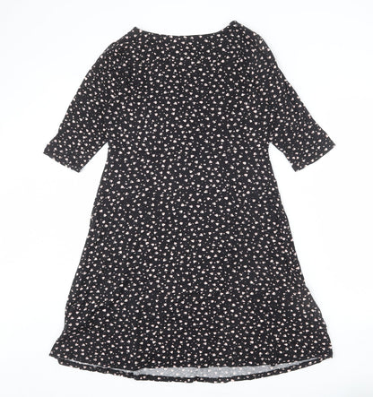 Principles Womens Black Geometric Viscose A-Line Size 14 V-Neck Pullover - Heart Print