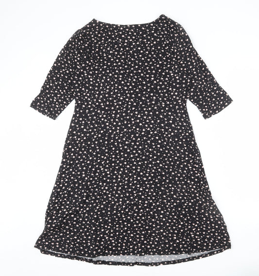 Principles Womens Black Geometric Viscose A-Line Size 14 V-Neck Pullover - Heart Print