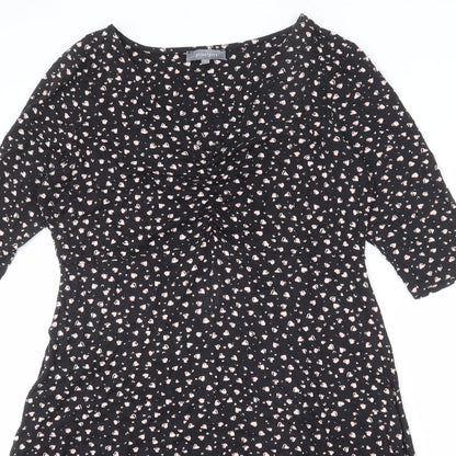 Principles Womens Black Geometric Viscose A-Line Size 14 V-Neck Pullover - Heart Print
