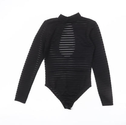 I SAW IT FIRST Womens Black Striped Polyester Bodysuit One-Piece Size 6 Snap - Cut Out Back Detail