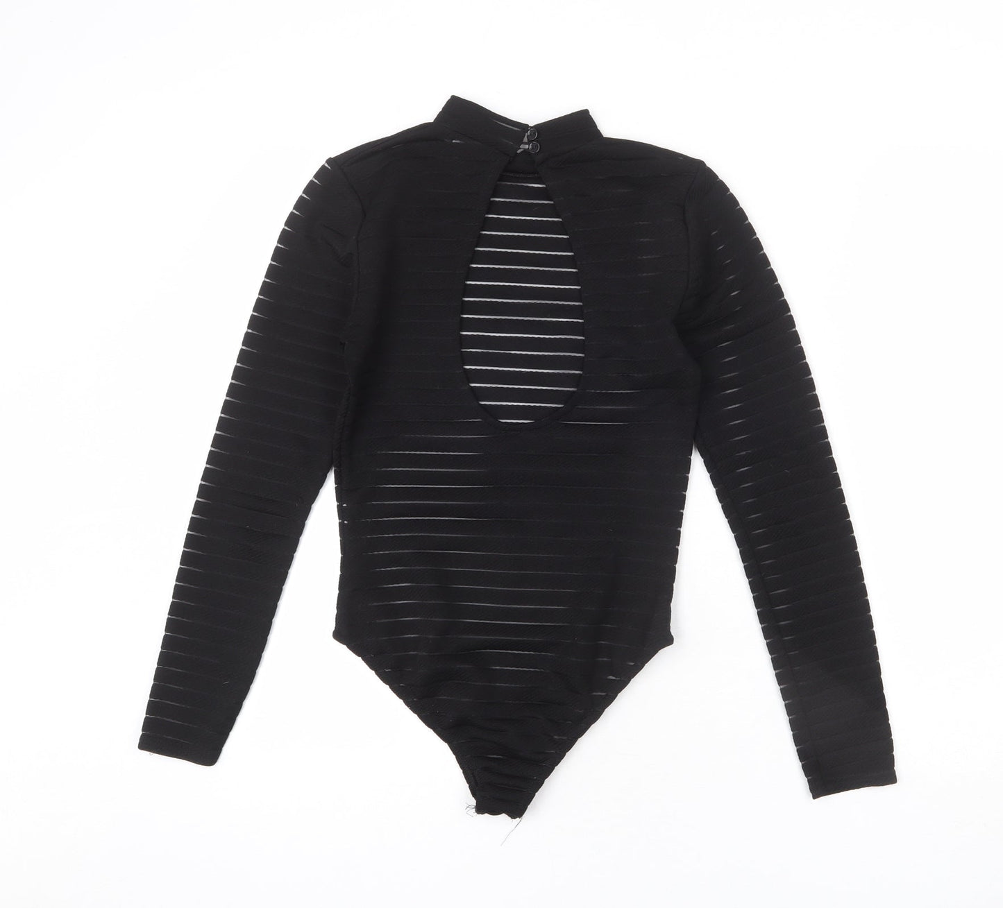 I SAW IT FIRST Womens Black Striped Polyester Bodysuit One-Piece Size 6 Snap - Cut Out Back Detail