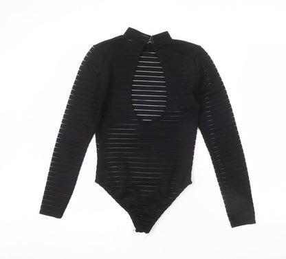 I SAW IT FIRST Womens Black Striped Polyester Bodysuit One-Piece Size 6 Snap - Cut Out Back Detail