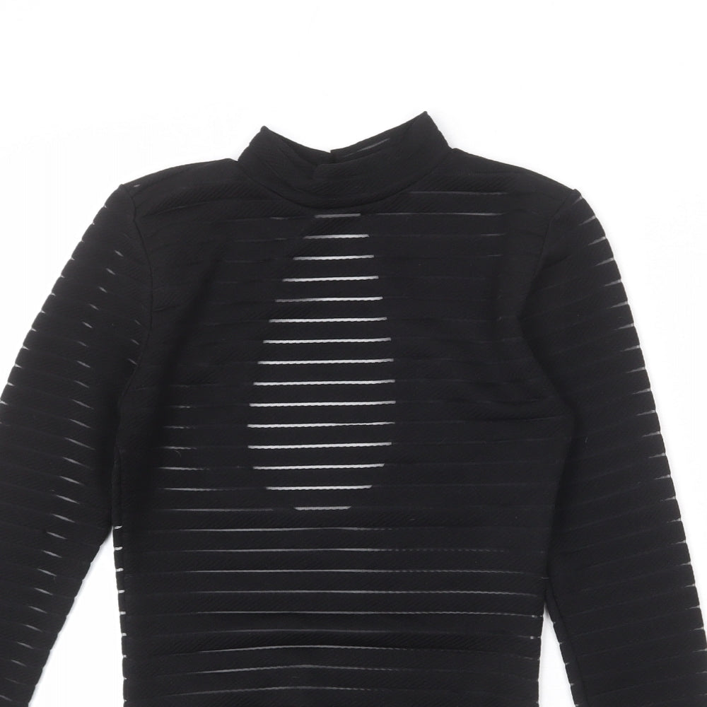 I SAW IT FIRST Womens Black Striped Polyester Bodysuit One-Piece Size 6 Snap - Cut Out Back Detail