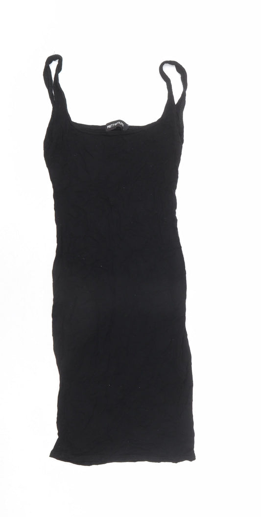 PRETTYLITTLETHING Womens Black Viscose Bodycon Size 4 Scoop Neck Pullover - Mini