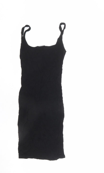 PRETTYLITTLETHING Womens Black Viscose Bodycon Size 4 Scoop Neck Pullover - Mini