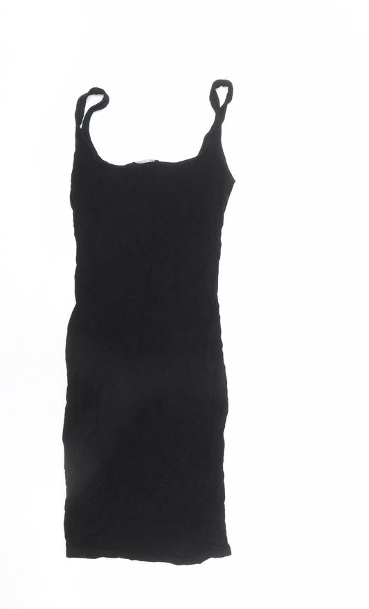 PRETTYLITTLETHING Womens Black Viscose Bodycon Size 4 Scoop Neck Pullover - Mini