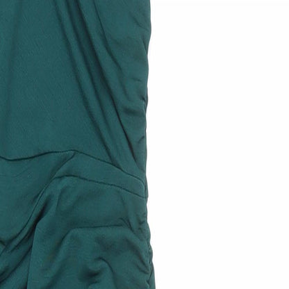 PRETTYLITTLETHING Womens Green Polyester Bodycon Size 4 One Shoulder Pullover - Ruched