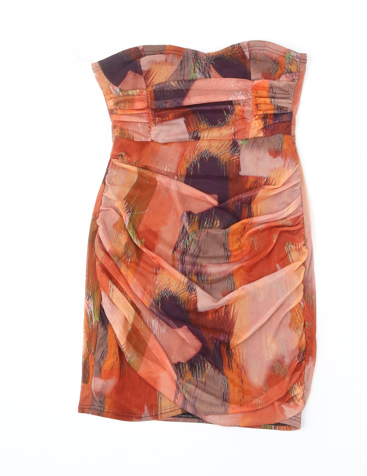 PRETTYLITTLETHING Womens Multicoloured Geometric Polyester Mini Size 8 Off the Shoulder Pullover