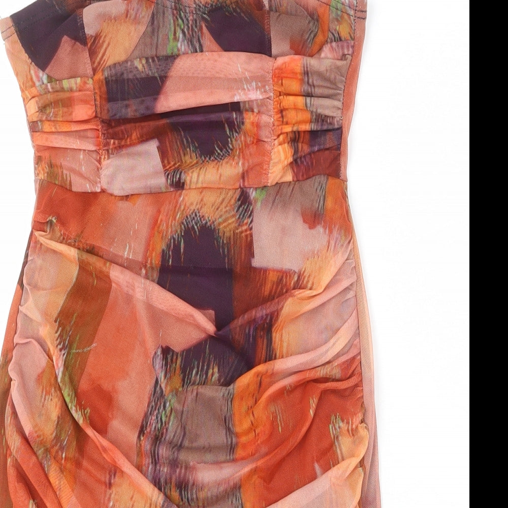 PRETTYLITTLETHING Womens Multicoloured Geometric Polyester Mini Size 8 Off the Shoulder Pullover