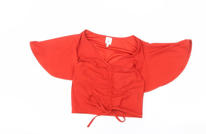 Womens UK Size 10 River Island Red Cropped T-Shirt
