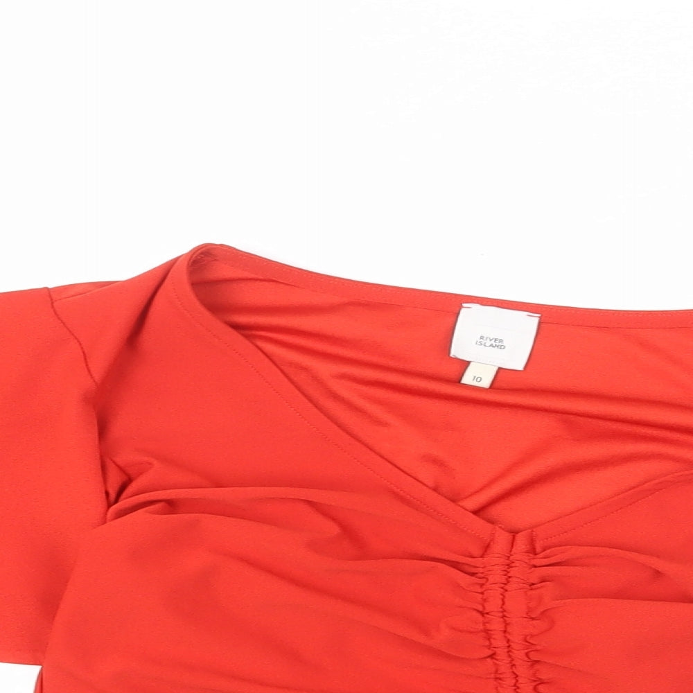 Womens UK Size 10 River Island Red Cropped T-Shirt