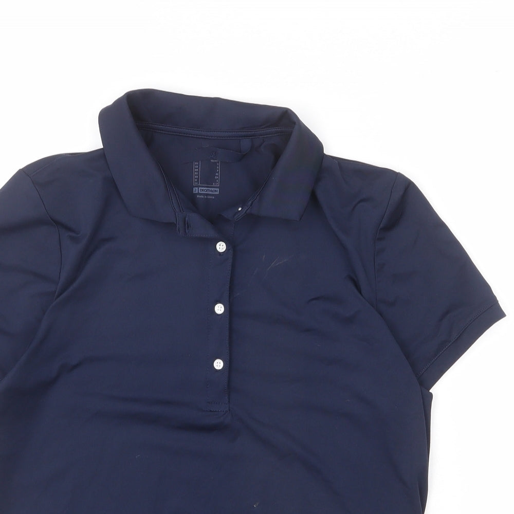 DECATHLON Womens Blue Polyester Basic Polo Size S Collared Button