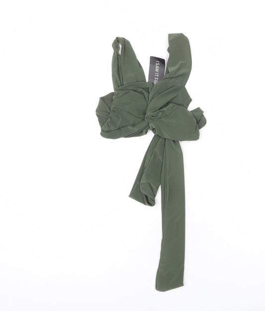 I SAW IT FIRST Womens Green Polyester Cropped T-Shirt Size 6 V-Neck - Tie Detail