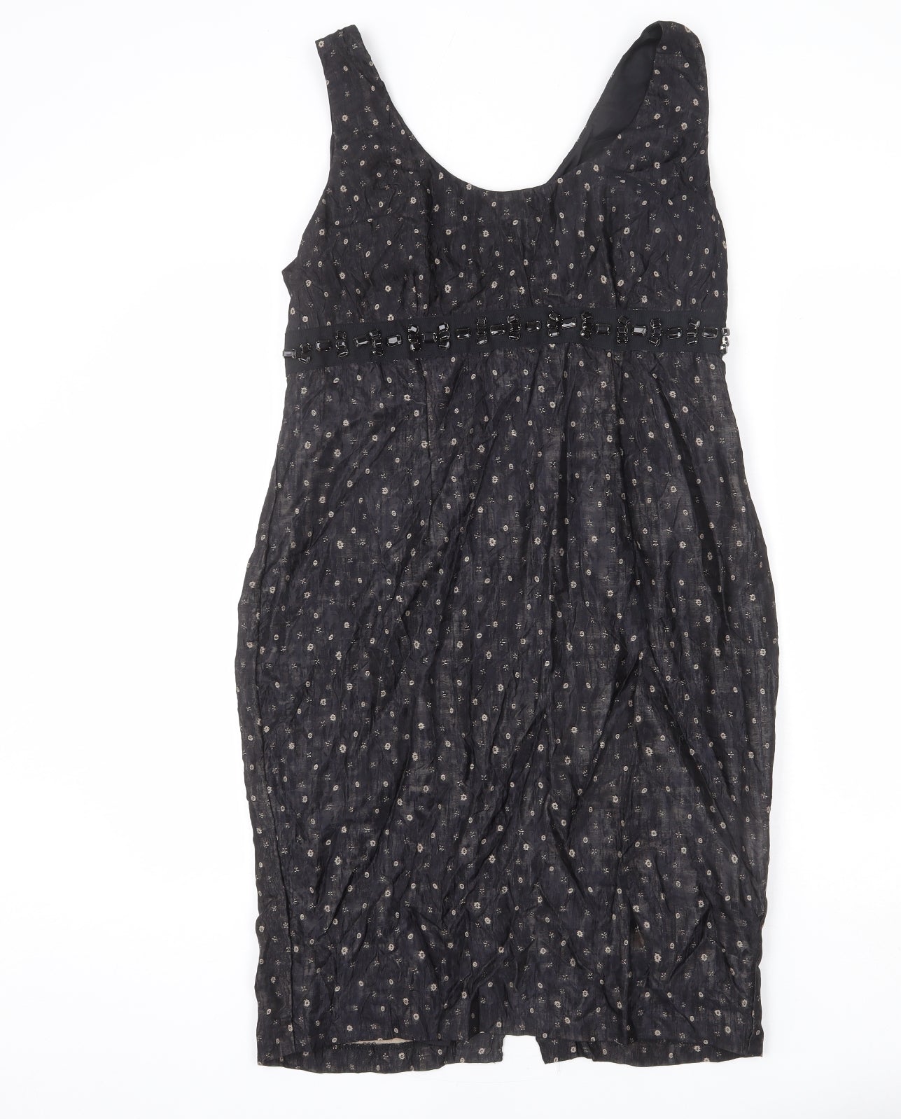 Phase Eight Womens Black Geometric Polyester A-Line Size 14 Scoop Neck Zip - Slit, Rhinestones