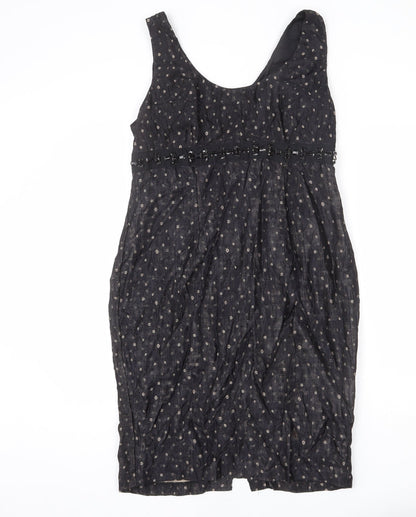 Phase Eight Womens Black Geometric Polyester A-Line Size 14 Scoop Neck Zip - Slit, Rhinestones