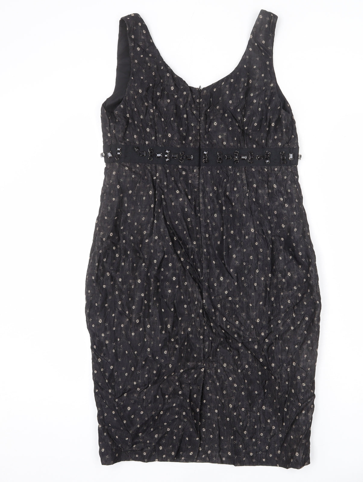 Phase Eight Womens Black Geometric Polyester A-Line Size 14 Scoop Neck Zip - Slit, Rhinestones