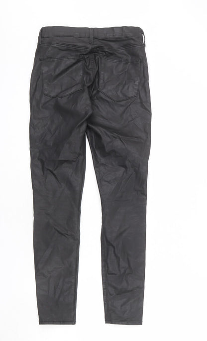 Topshop Womens Black Cotton Trousers Size 28 L30 in Regular Zip - Leather Look