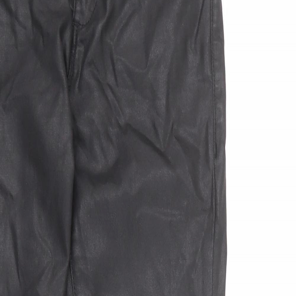 Topshop Womens Black Cotton Trousers Size 28 L30 in Regular Zip - Leather Look