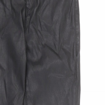 Topshop Womens Black Cotton Trousers Size 28 L30 in Regular Zip - Leather Look