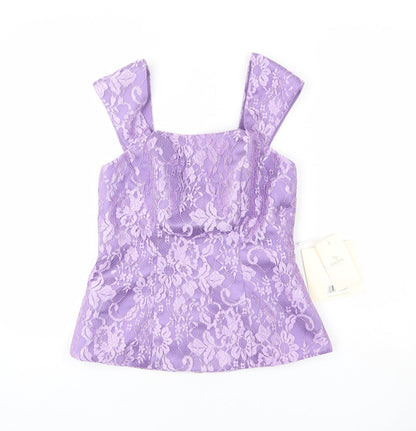 LAN TING Womens Purple Polyester Basic Tank Size 10 Square Neck - Lace Overlay, Bridal Wear