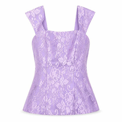 LAN TING Womens Purple Polyester Basic Tank Size 10 Square Neck - Lace Overlay, Bridal Wear