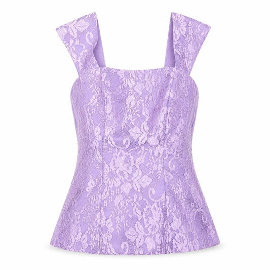 LAN TING Womens Purple Polyester Basic Tank Size 10 Square Neck - Lace Overlay, Bridal Wear