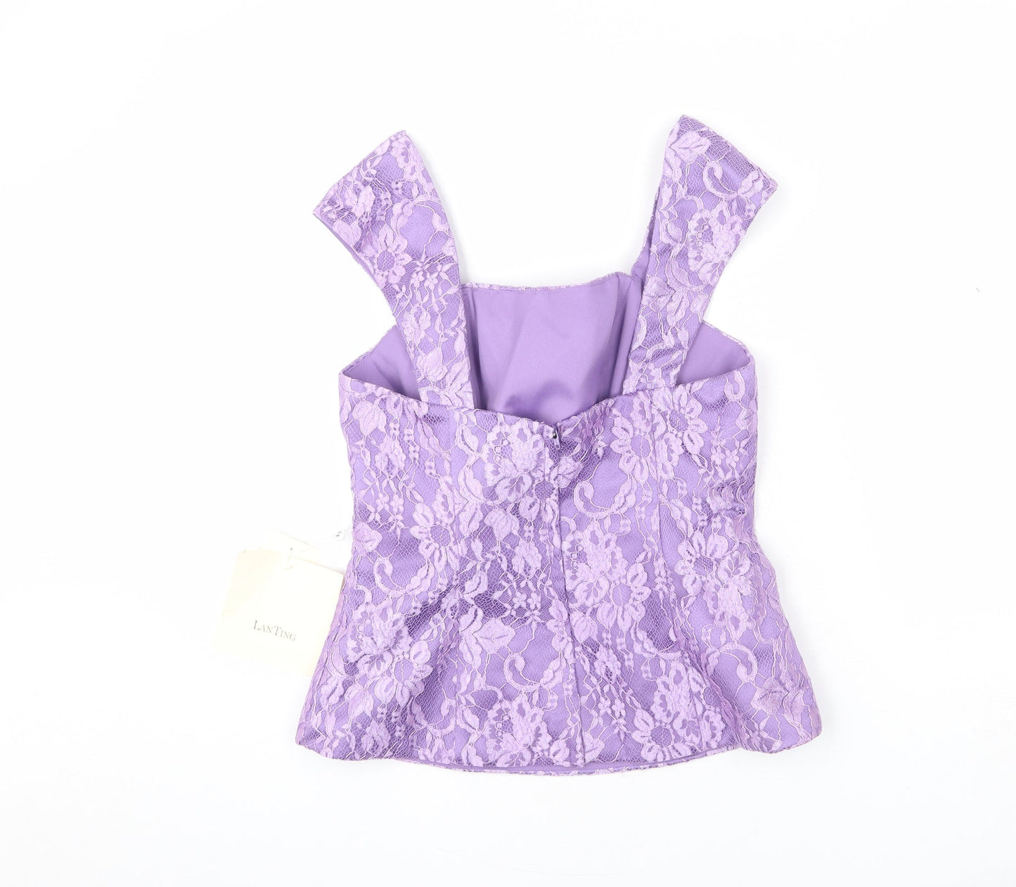 LAN TING Womens Purple Polyester Basic Tank Size 10 Square Neck - Lace Overlay, Bridal Wear