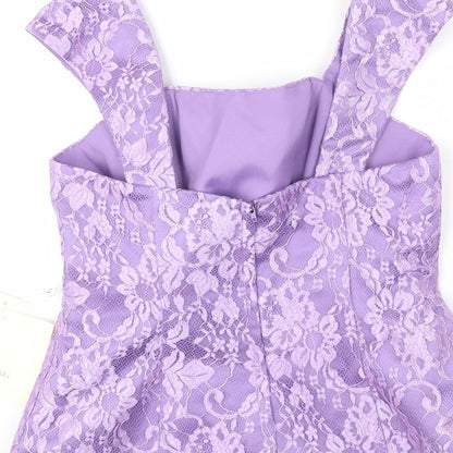 LAN TING Womens Purple Polyester Basic Tank Size 10 Square Neck - Lace Overlay, Bridal Wear