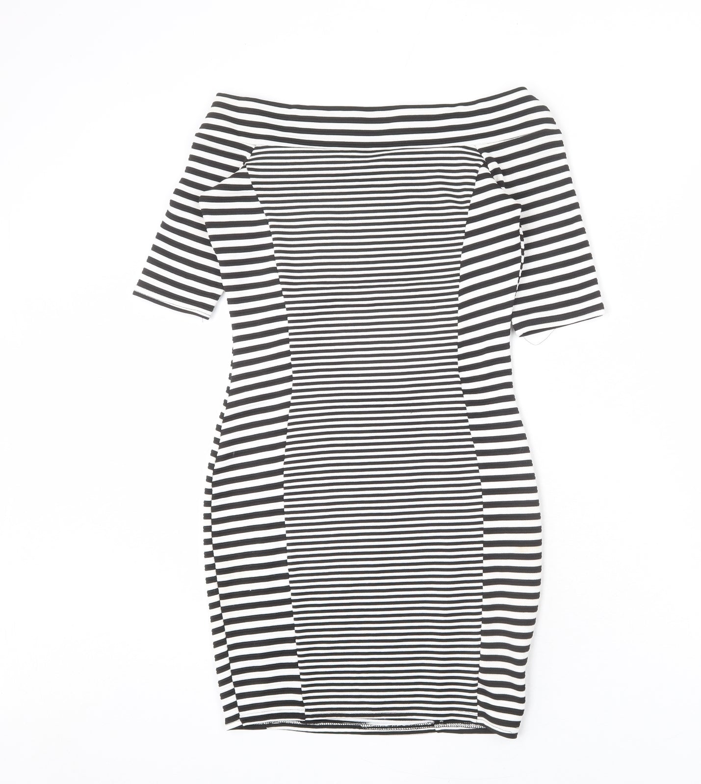 River Island Womens Black Striped Polyester Bodycon Size 10 Off the Shoulder Pullover
