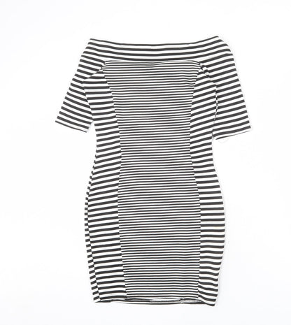 River Island Womens Black Striped Polyester Bodycon Size 10 Off the Shoulder Pullover