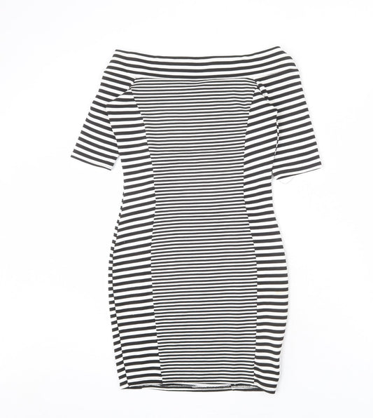 River Island Womens Black Striped Polyester Bodycon Size 10 Off the Shoulder Pullover