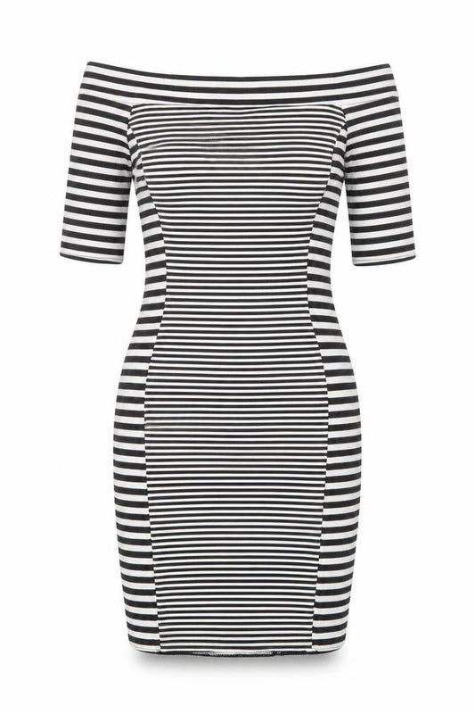River Island Womens Black Striped Polyester Bodycon Size 10 Off the Shoulder Pullover