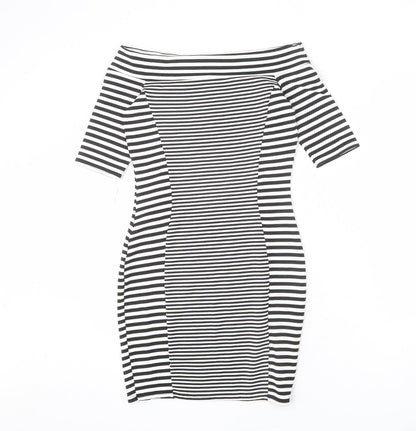 River Island Womens Black Striped Polyester Bodycon Size 10 Off the Shoulder Pullover
