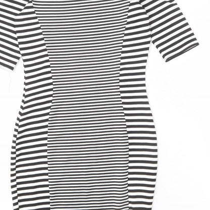 River Island Womens Black Striped Polyester Bodycon Size 10 Off the Shoulder Pullover