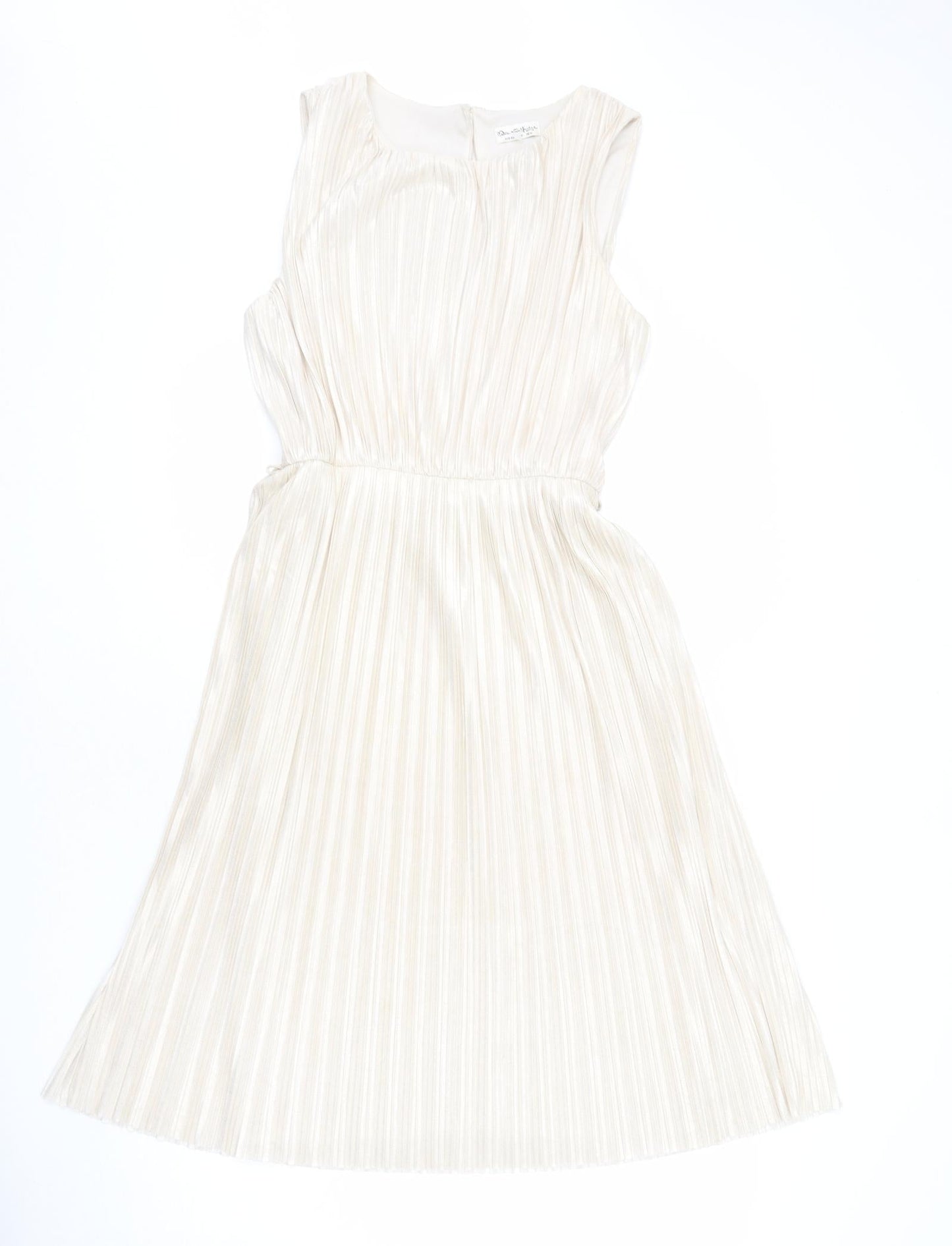 Miss Selfridge Womens Gold Polyester A-Line Size 12 Round Neck Button - Sparkle, Pleated