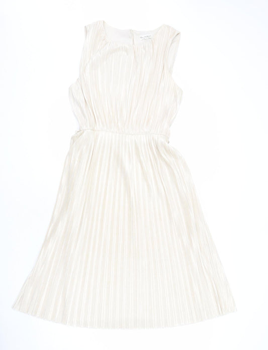 Miss Selfridge Womens Gold Polyester A-Line Size 12 Round Neck Button - Sparkle, Pleated