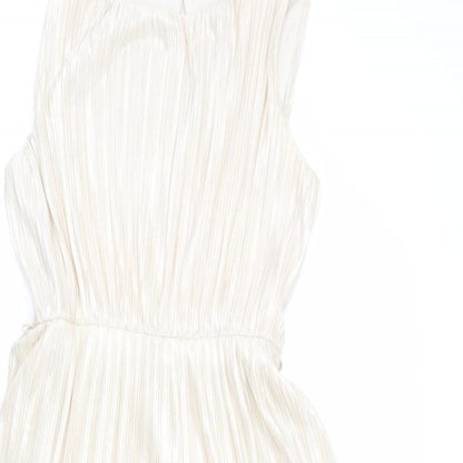 Miss Selfridge Womens Gold Polyester A-Line Size 12 Round Neck Button - Sparkle, Pleated