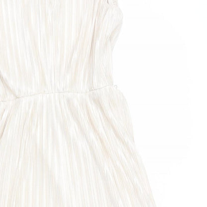 Miss Selfridge Womens Gold Polyester A-Line Size 12 Round Neck Button - Sparkle, Pleated