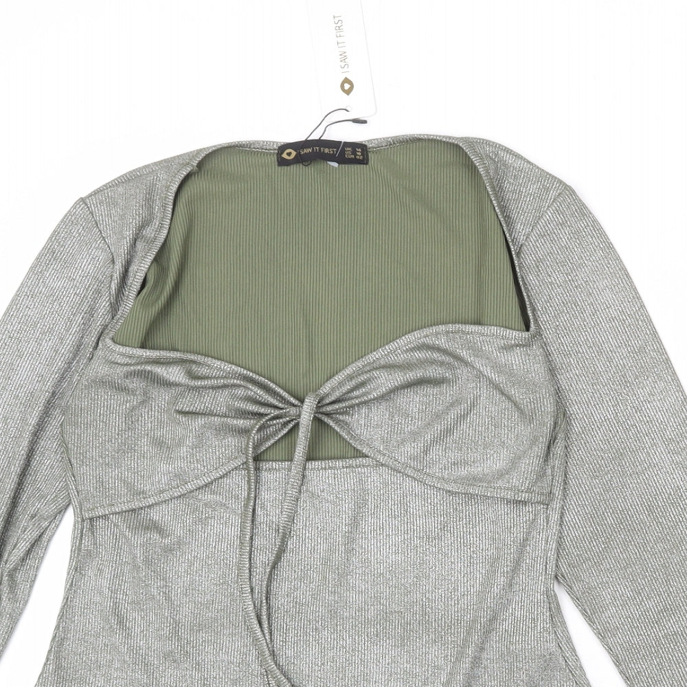 I SAW IT FIRST Womens Green Polyester Bodysuit One-Piece Size 14 Snap - Sparkle