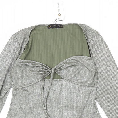 I SAW IT FIRST Womens Green Polyester Bodysuit One-Piece Size 14 Snap - Sparkle