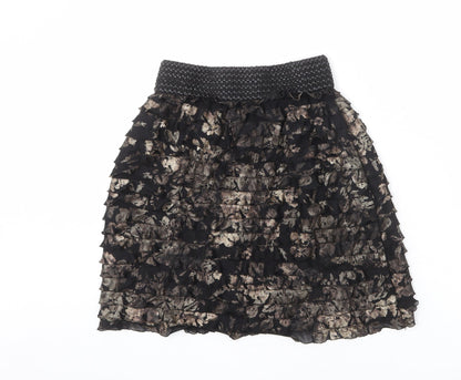 Javier Simorra Womens Black Floral Polyester A-Line Skirt Size 10