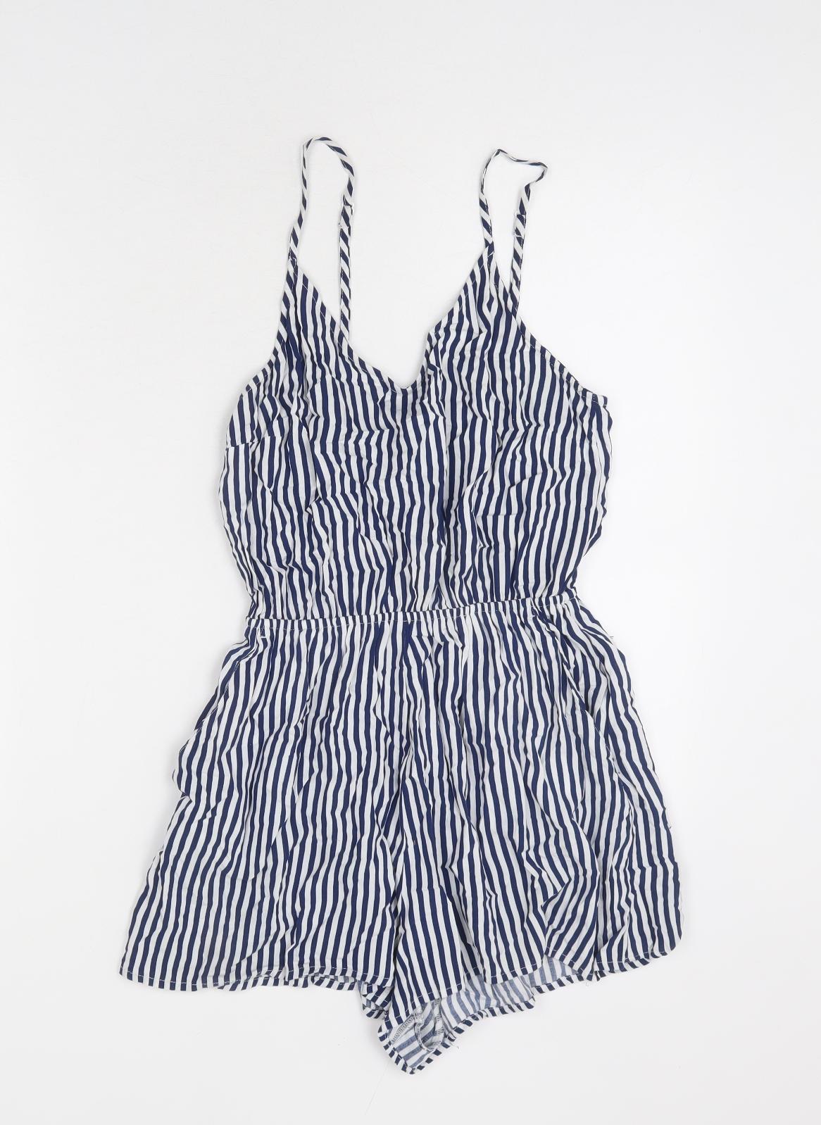 Divided by H&M Womens Blue Striped Viscose Romper One-Piece Size 10 Pullover