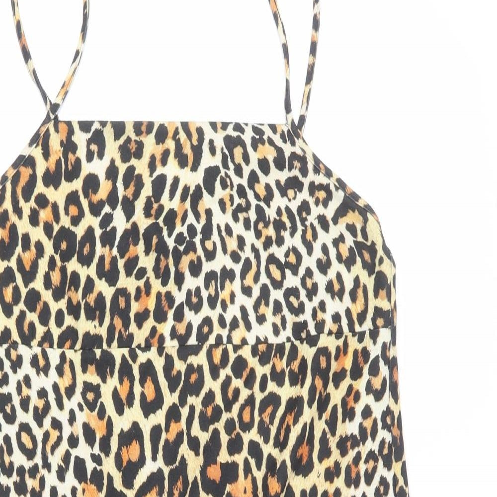 Zara Womens Multicoloured Animal Print Polyester A-Line Size S Square Neck Pullover - Leopard Print