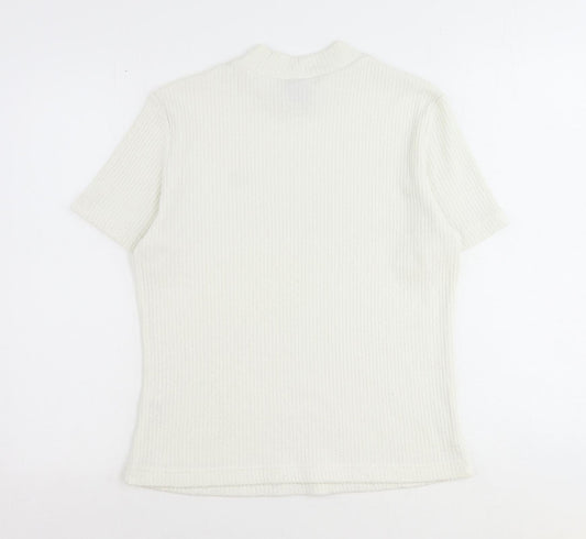 DASH Womens Ivory Mock Neck Polyester Pullover Jumper Size 14