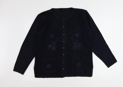 Avant Garde Womens Blue Round Neck Acrylic Cardigan Jumper Size S - Size S-M