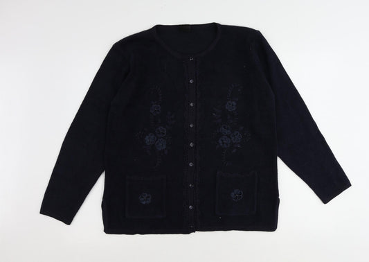 Avant Garde Womens Blue Round Neck Acrylic Cardigan Jumper Size S - Size S-M