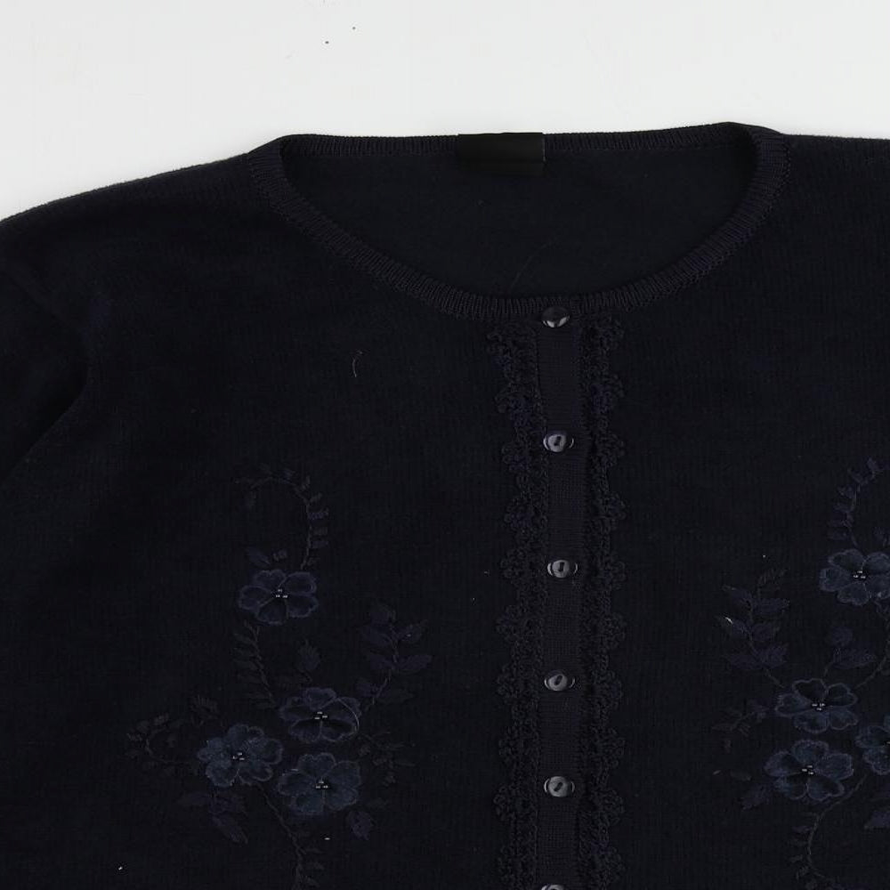 Avant Garde Womens Blue Round Neck Acrylic Cardigan Jumper Size S - Size S-M