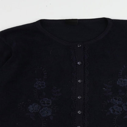 Avant Garde Womens Blue Round Neck Acrylic Cardigan Jumper Size S - Size S-M