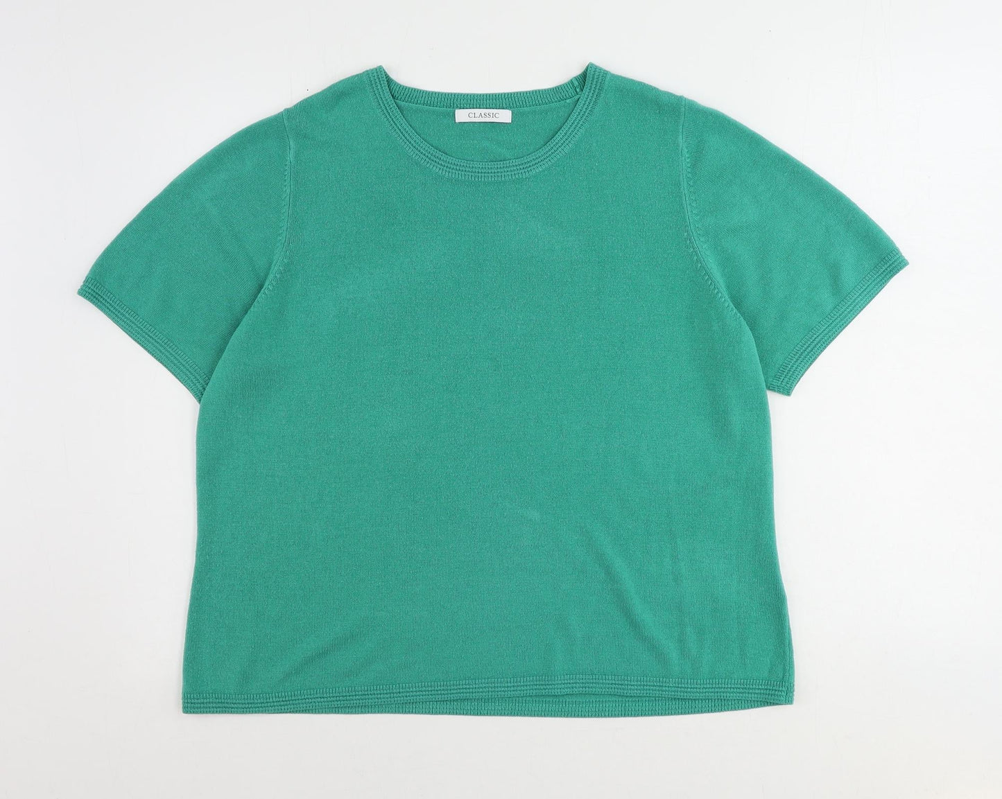 Classic Womens Green Round Neck Acrylic Pullover Jumper Size 18